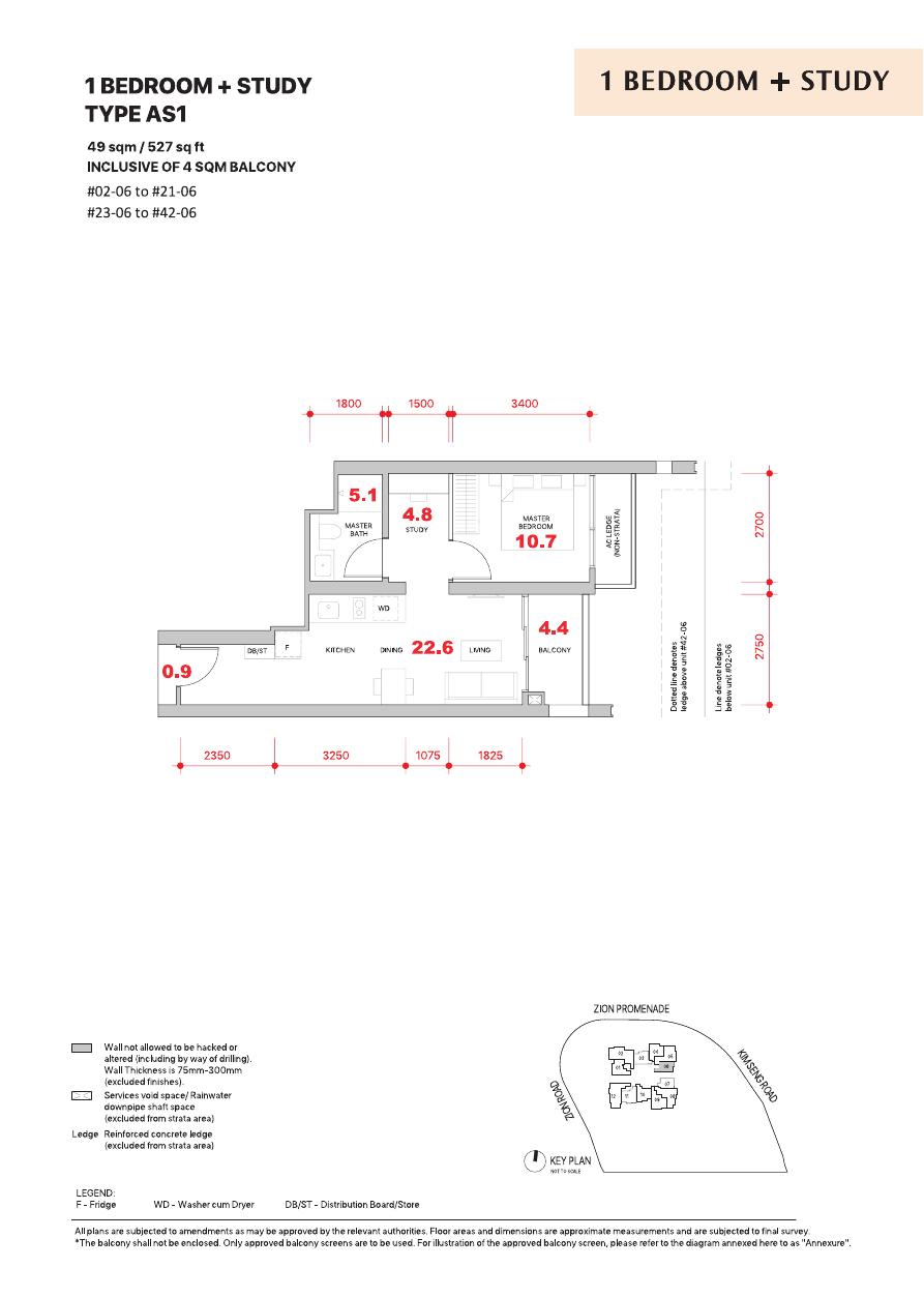 1-Bedroom + Study, Type AS1
