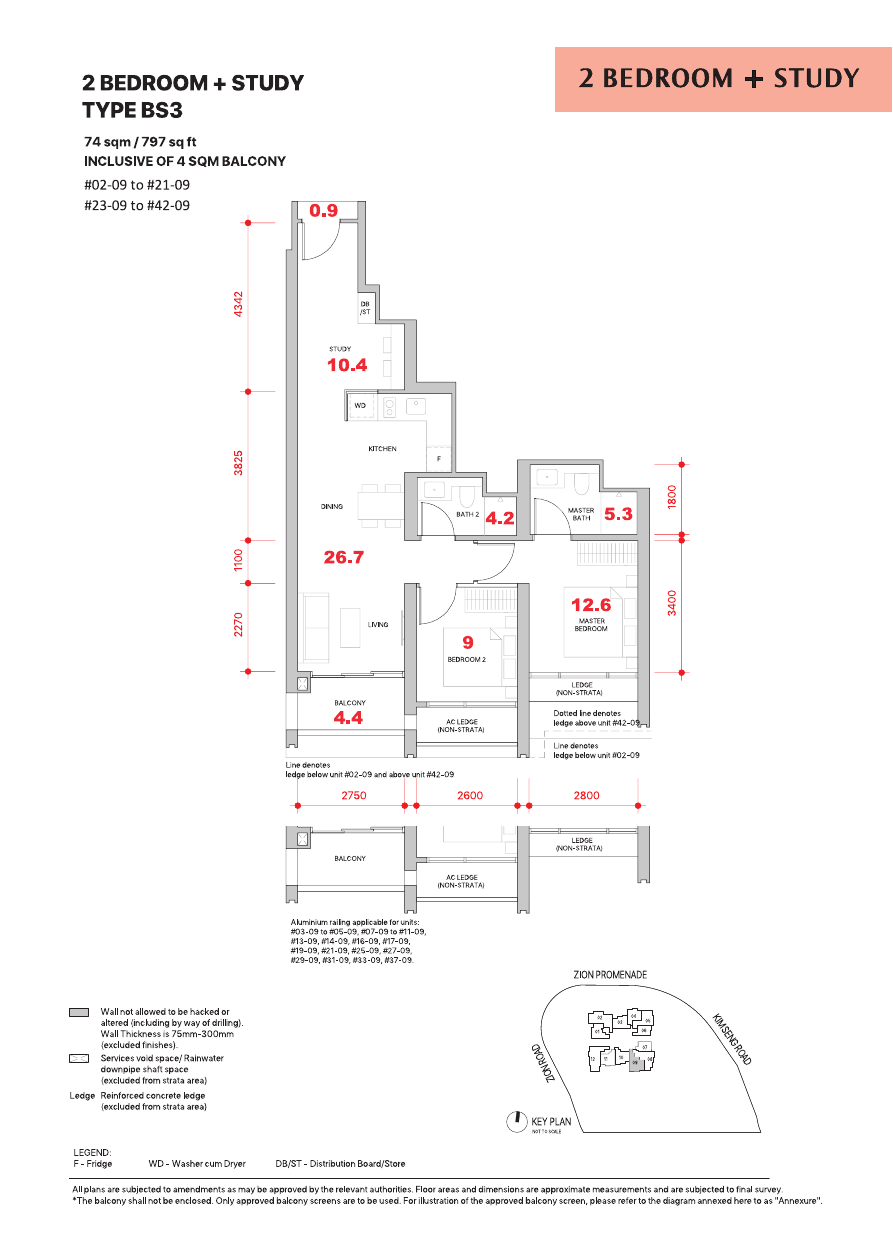 2-Bedroom + Study, Type BS3